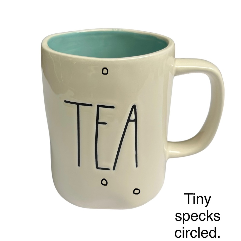 Rae Dunn TEA Mug White Teal Interior Black Large Letter Dimples NWT 2017 OG - Picture 4 of 14